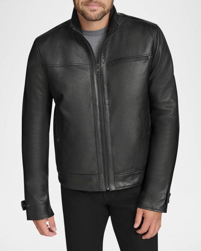 Men's Leather Jacket with Removable Faux Fur Lining Product Image