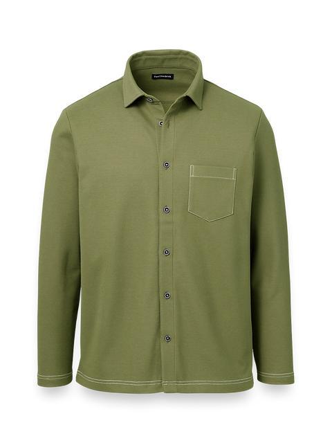 Cotton Blend Button Front Polo - Olive Product Image