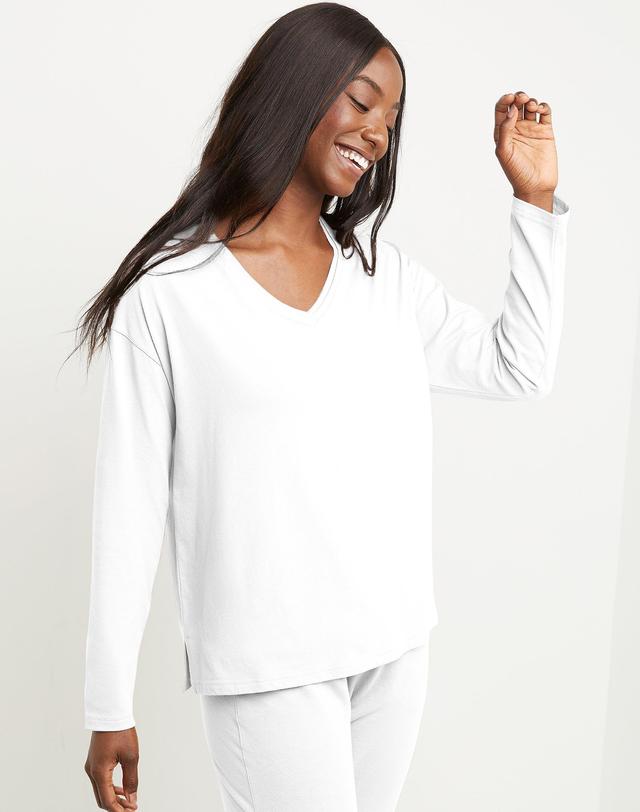 Hanes Originals Womens Long Sleeve Cotton T-Shirt, Raw Edge V-Neck Iced Mocha XS Product Image