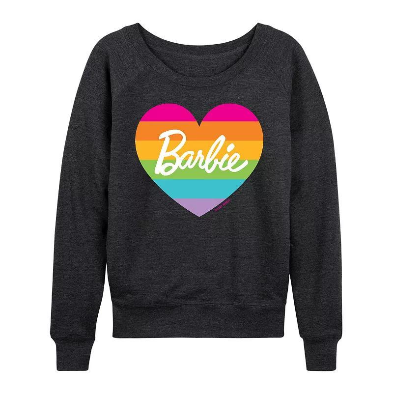 Womens Barbie Pride Rainbow Heart Lightweight French Terry Sweatshirt, Girls Heather Grey Product Image