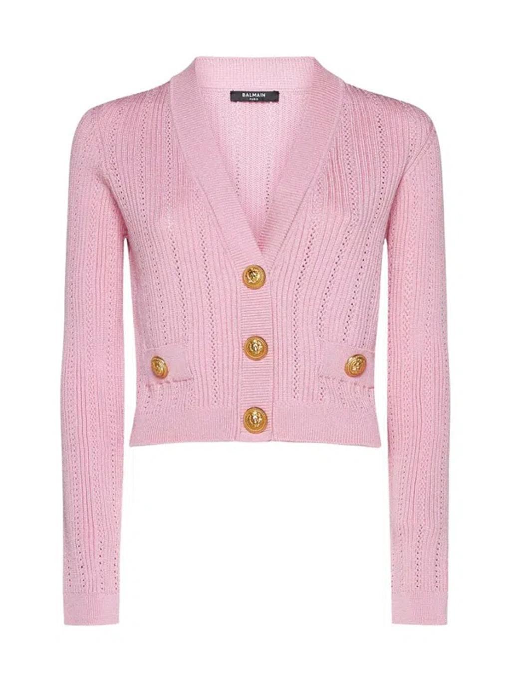 Cropped Knit Cardigan In Pink Product Image