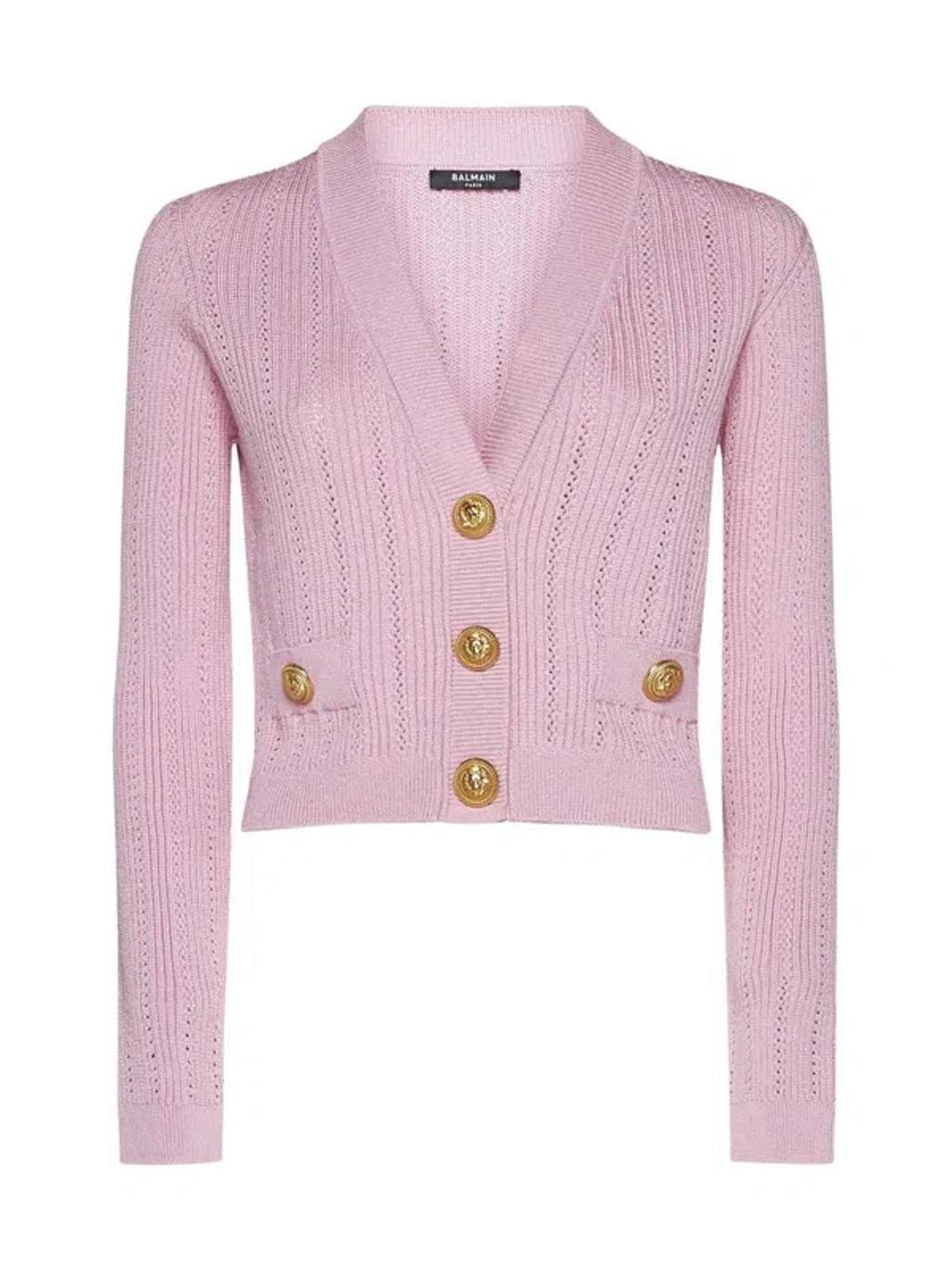 Cropped Knit Cardigan In Pink Product Image