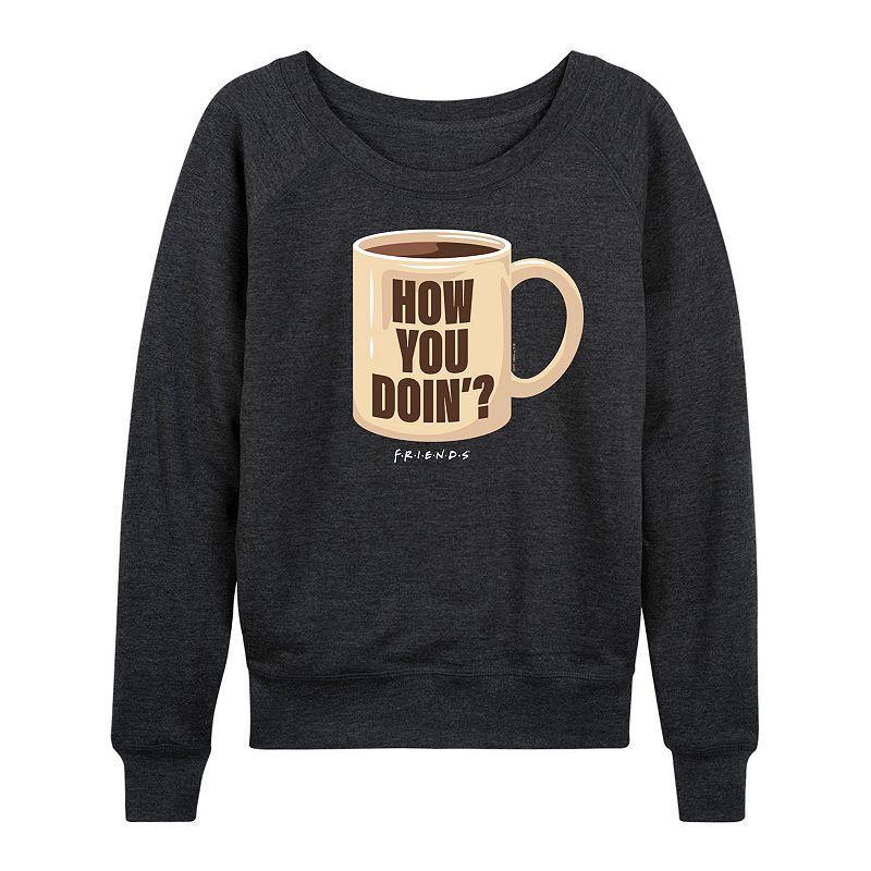 Womens Friends How You Doin Coffee Mug Slouchy Graphic Sweatshirt Dark Grey Product Image