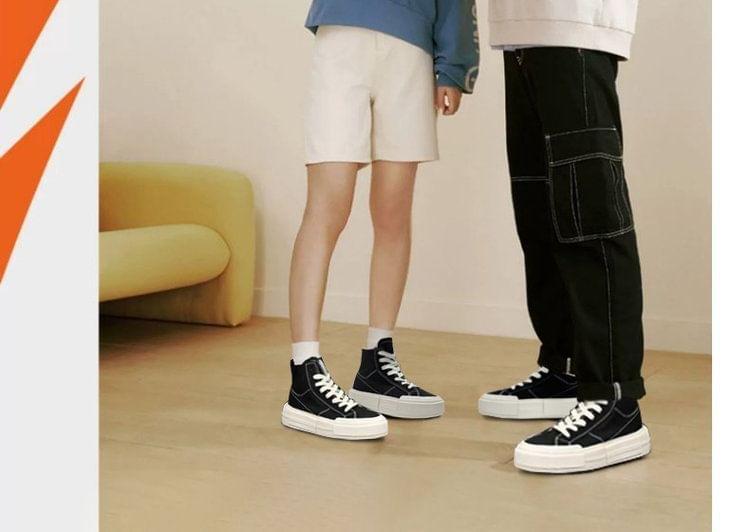 Couple Matching Platform Plain Lace-Up High Top Canvas Sneakers Product Image