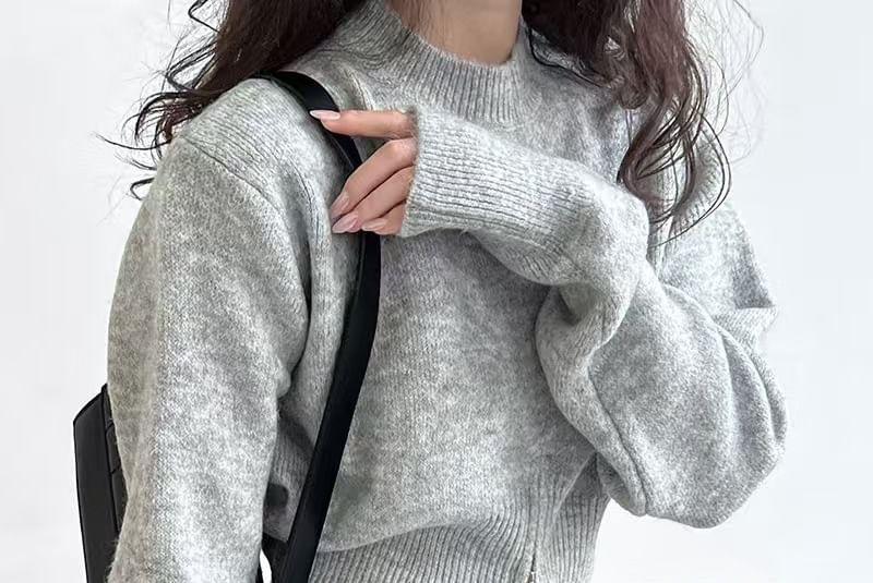 Mock Neck Plain Zip Slit Sweater Product Image