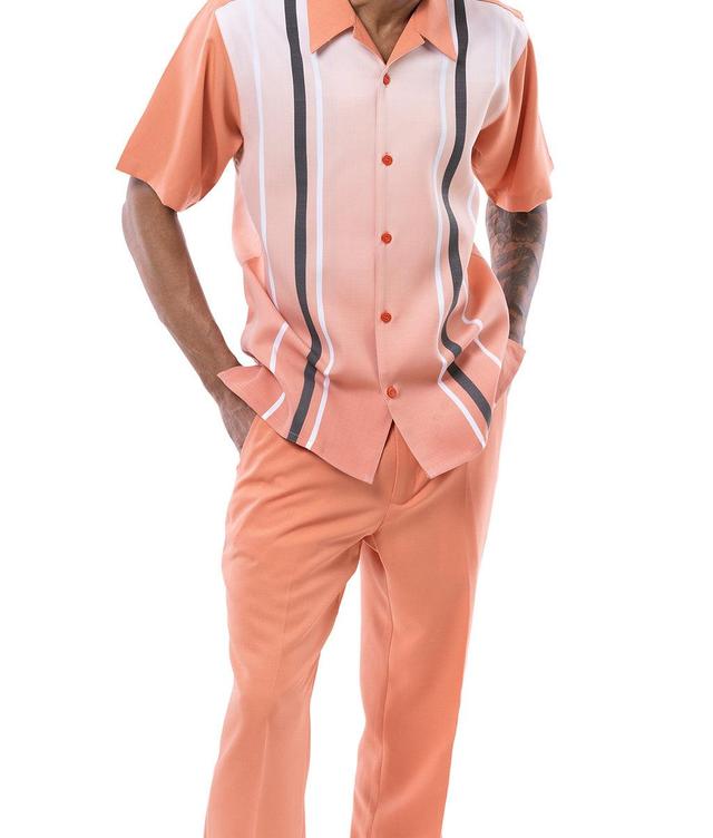 Apricot Gradient Color with Stripes Walking Suit 2 Piece Short Sleeve Set Product Image