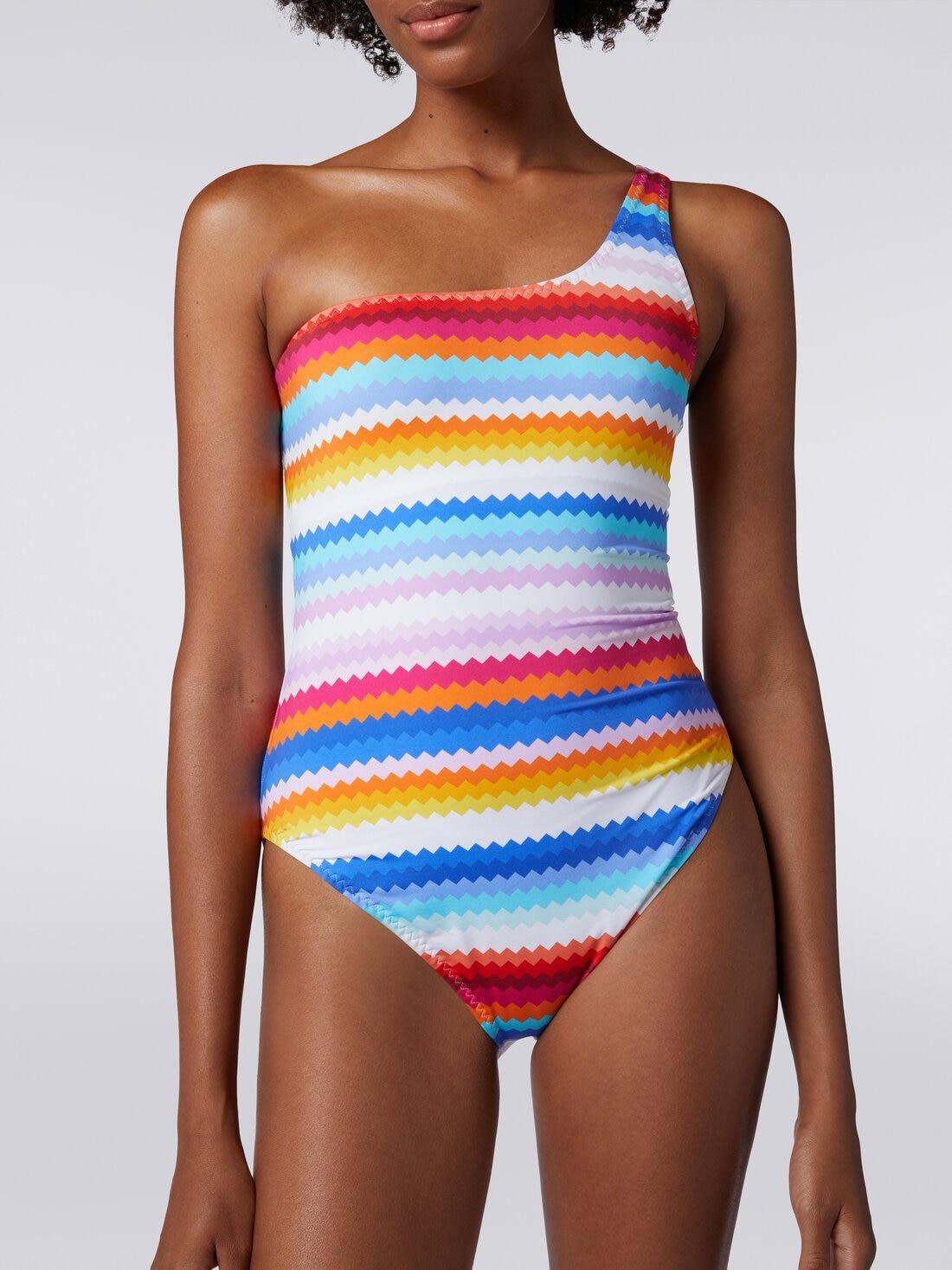 Zigzag print one-shoulder one-piece swimming costume Multicoloured | Missoni Product Image