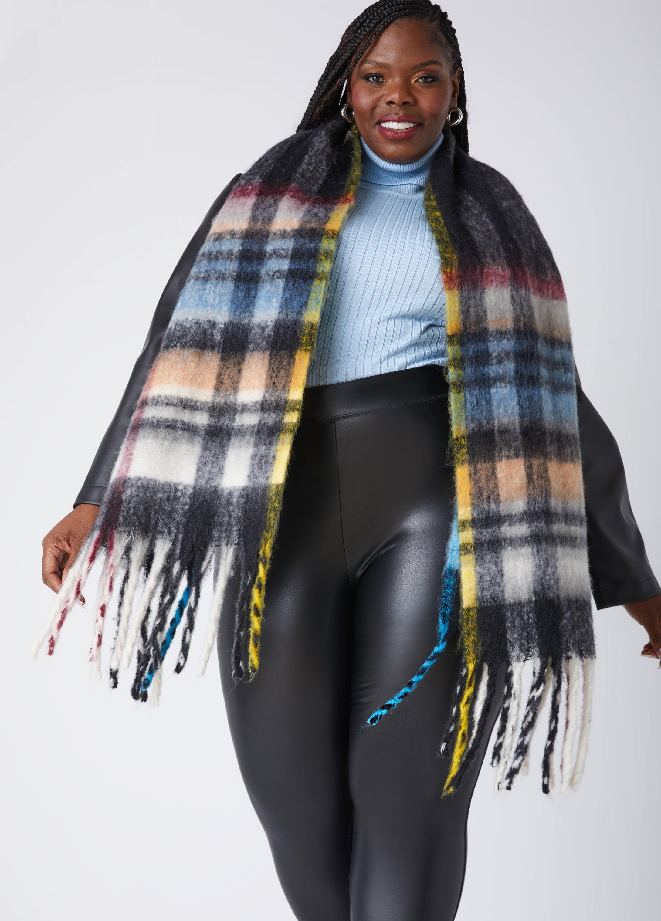 Fringe Trimmed Brushed Plaid Scarf Product Image