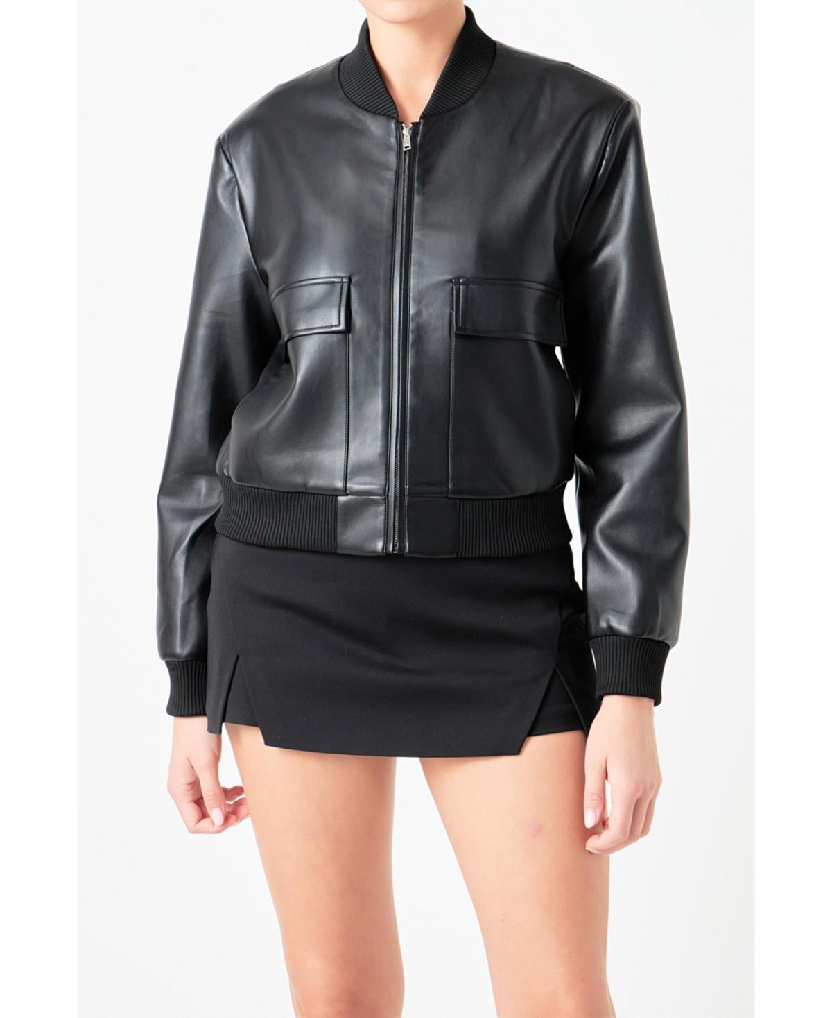 Endless Rose Faux Leather Bomber Jacket Product Image