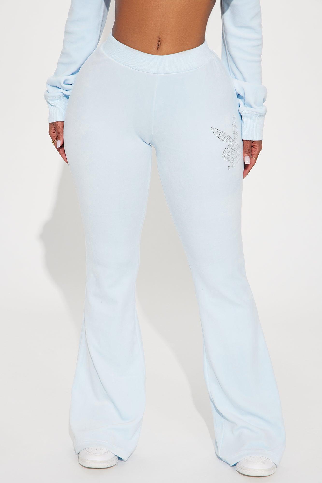 Playboy Snow Bunny Velour Flared Pant - Light Blue Product Image