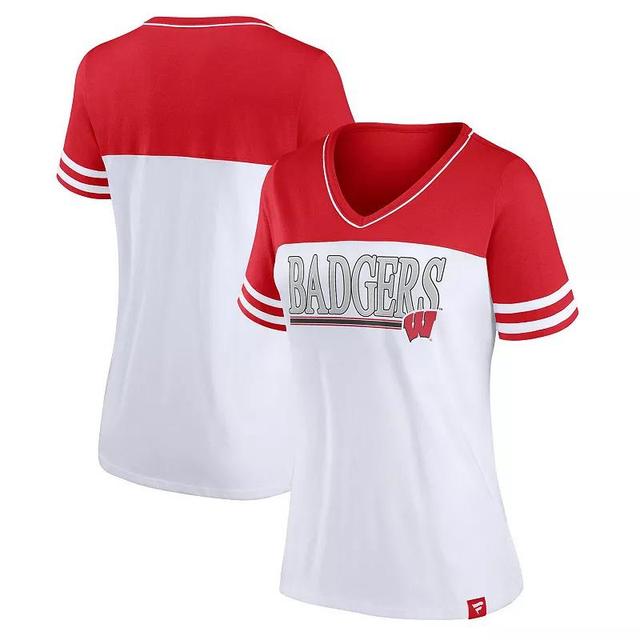 Womens Profile /Red Wisconsin Badgers Plus Size Field Game V-Neck T-Shirt Product Image