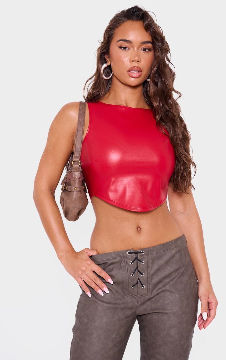 Red Faux Leather Crop Top Product Image