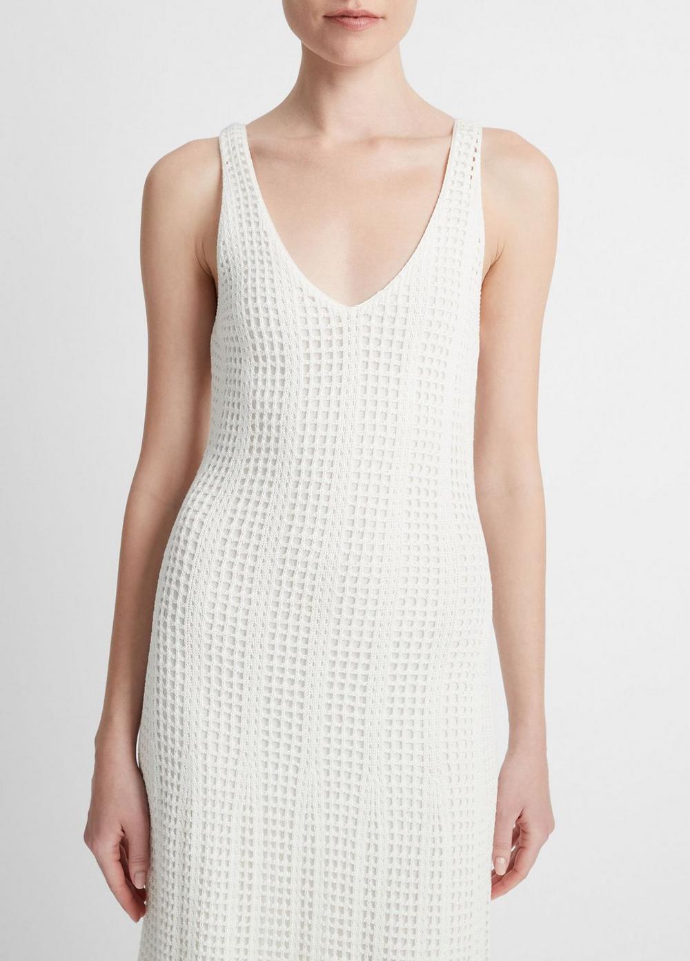 Cotton Mesh-Grid Godet Dress Product Image