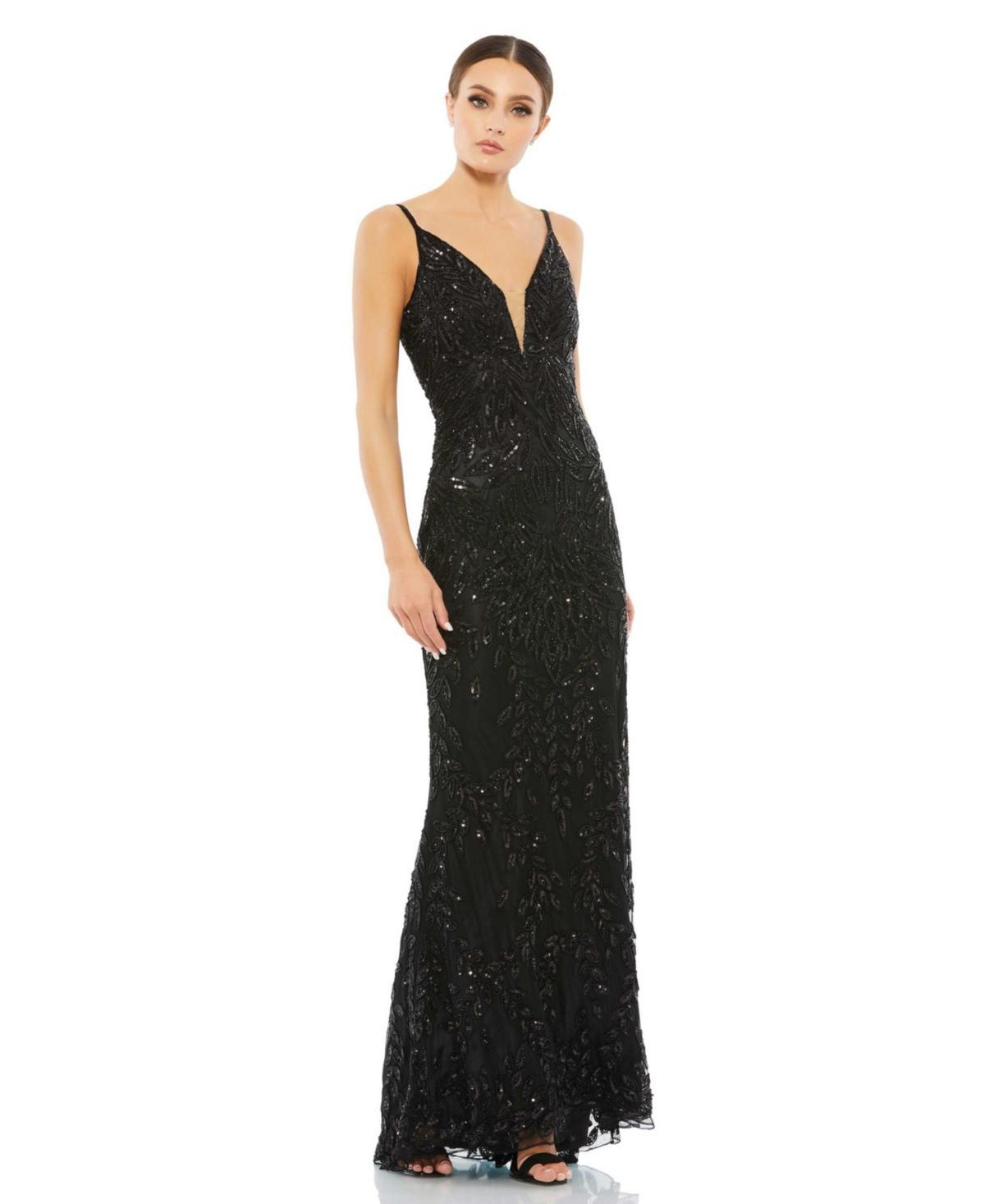 Womens Beaded V-Neck Gown product image