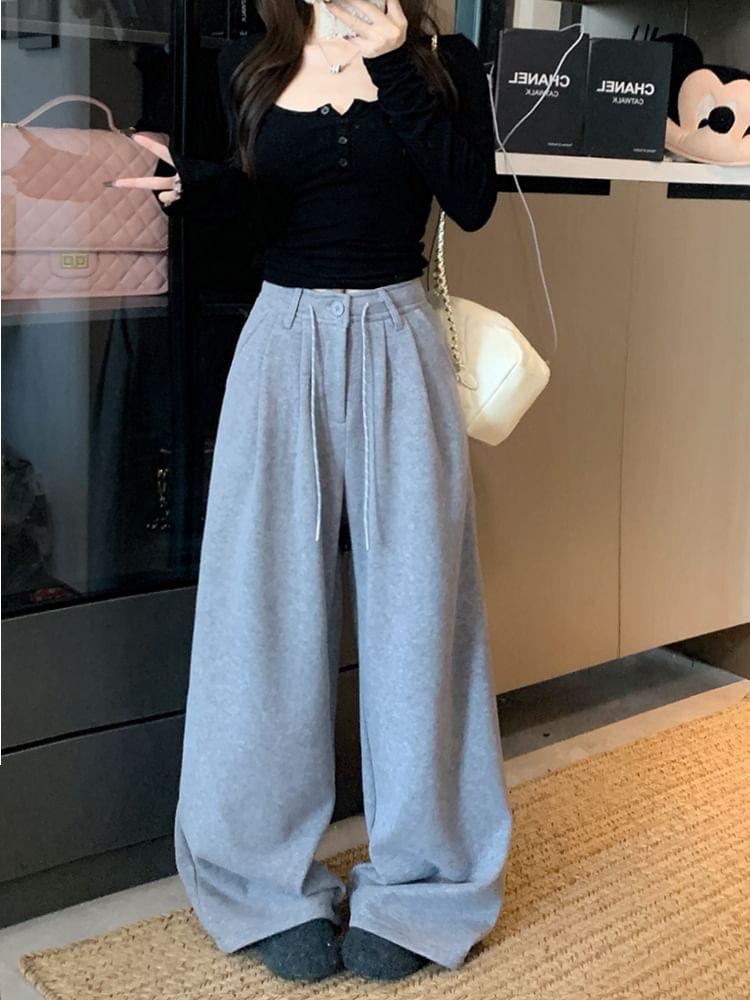 High Rise Plain Wide Leg Pants Product Image