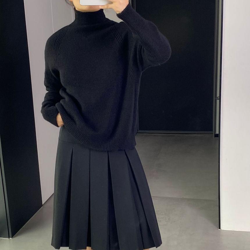 Turtleneck Plain Oversized Sweater Product Image