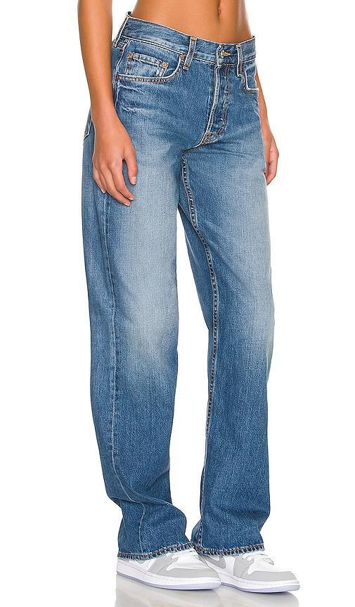 GRLFRND Bella Low Rise Boyfriend in Gramercy Park - Blue. Size 30 (also in 24, 25, 26, 27, 28, 29, 31, 32). Product Image