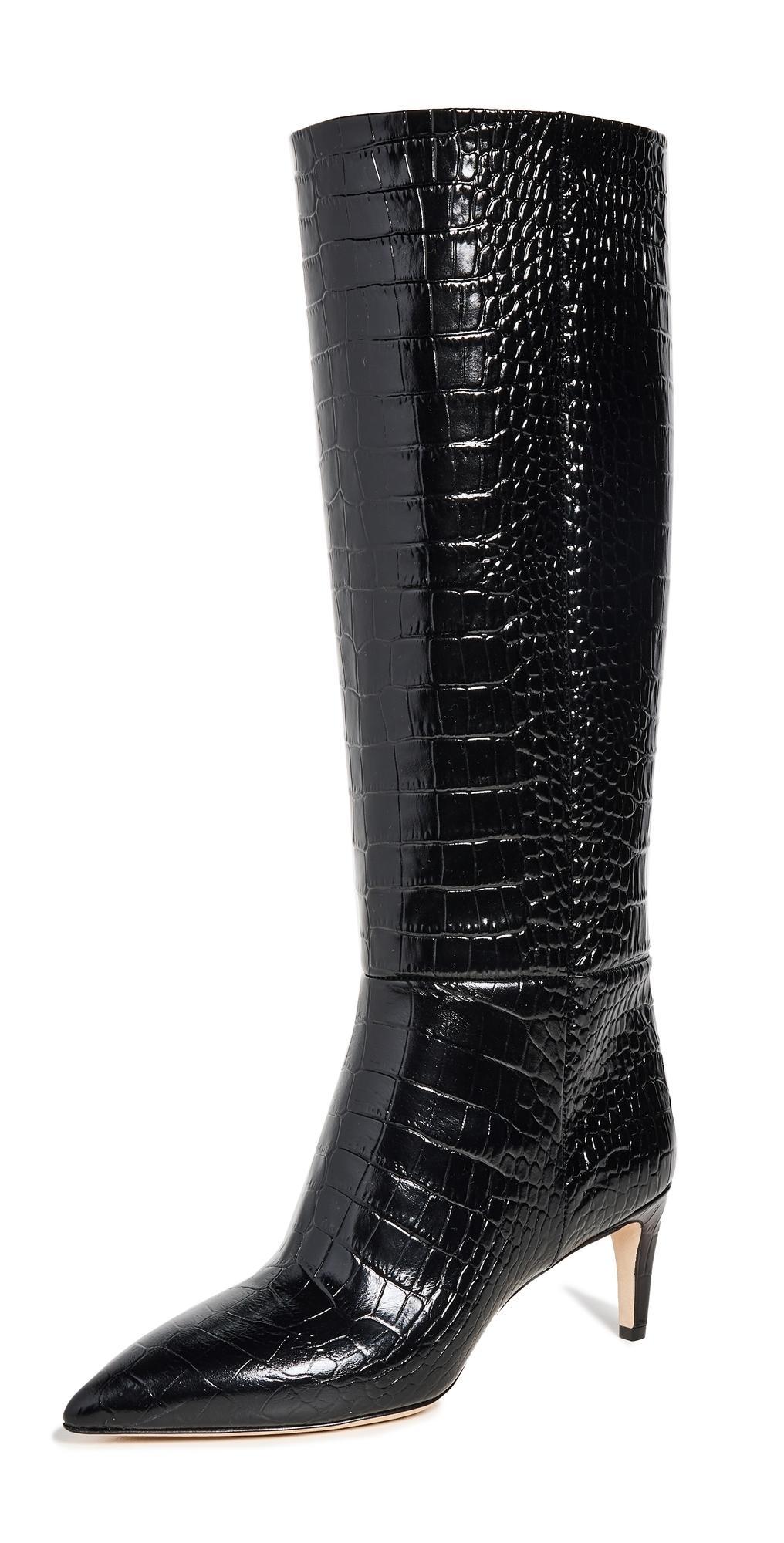 Womens Knee-High Croc-Embossed Leather Stiletto Boots Product Image