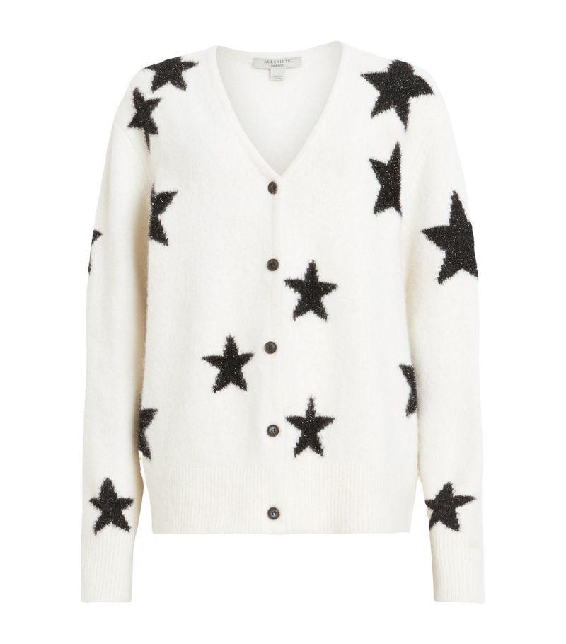 Starlet Brushed Jacquard Print Cardigan In White Product Image