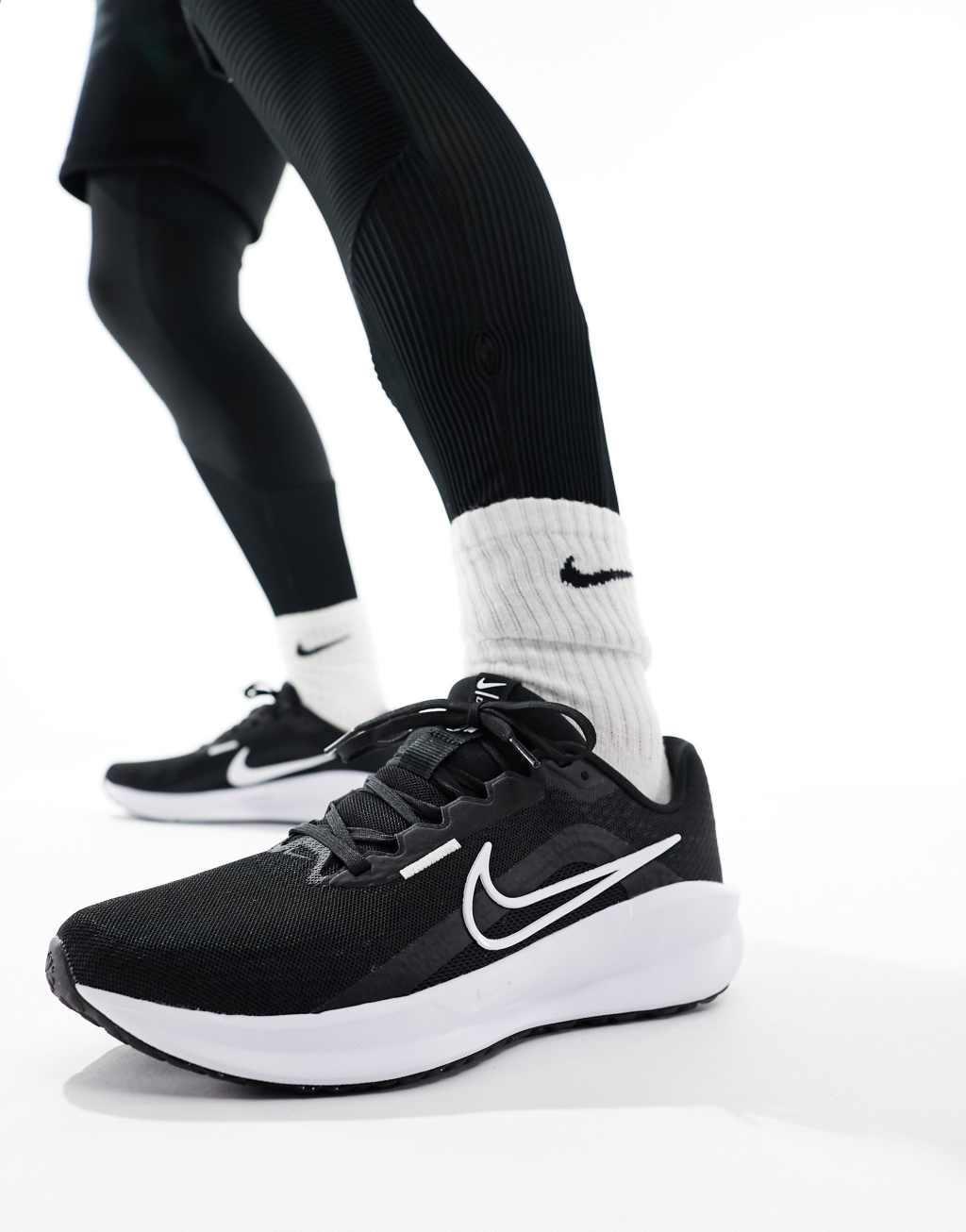 Nike Running Downshifter 13 sneakers in black and white Product Image