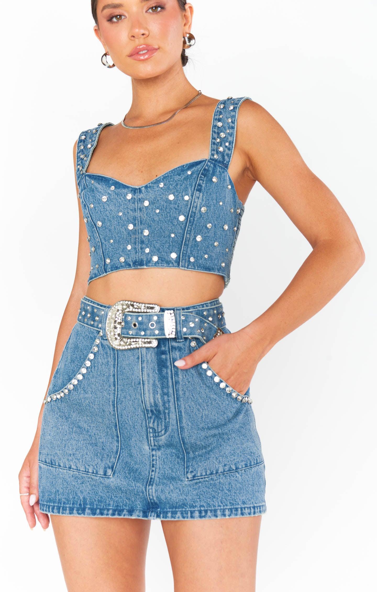 Shania Skirt ~ Indigo Rhinestone Denim Product Image