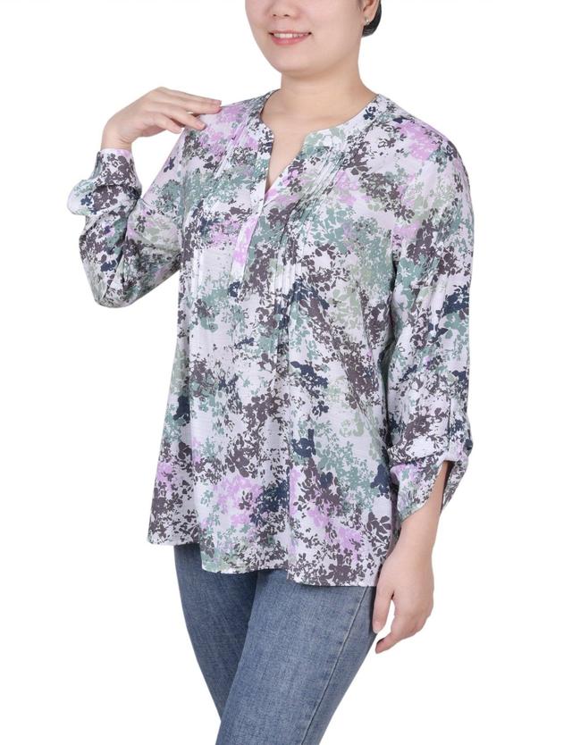 Long Roll Tab Sleeve Pintuck Front Blouse - Petite Product Image