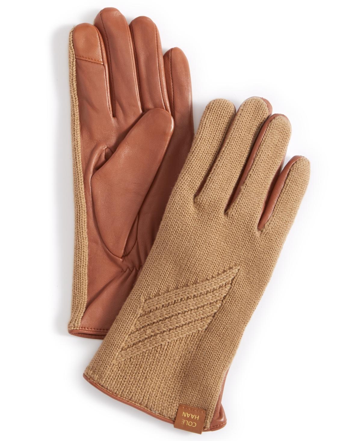 Cole Haan Womens Rib-Knit Leather-Palm Gloves Product Image