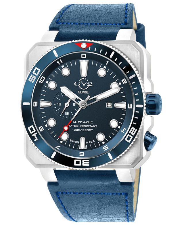 GV2 by Gevril Mens Xo Submarine Swiss Automatic Navy Leather Watch 44mm - Gold Product Image