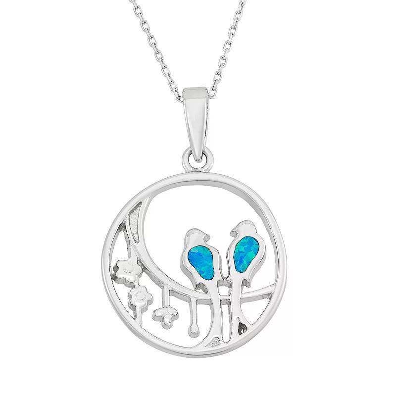 Lab-Created Blue Opal Sterling Silver Birds Pendant Necklace, Womens Product Image