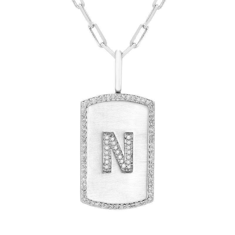 Its Personal Initial Sterling Silver & 1/4 Carat T.W. Diamond Dog Tag Necklace, Womens White Product Image