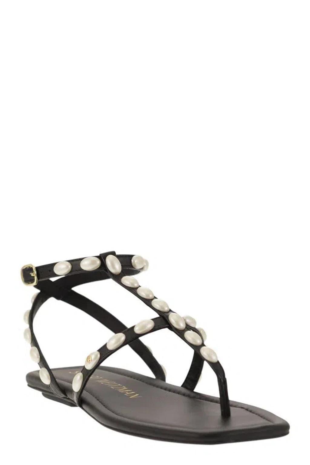 STUART WEITZMAN Pearlita Stud T-strap Sandals In Black Product Image