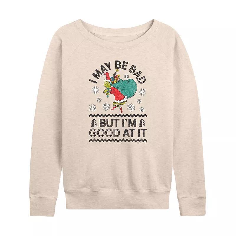 Womens Dr. Seuss The Grinch Good At It Lightweight French Terry Sweatshirt, Girls Product Image