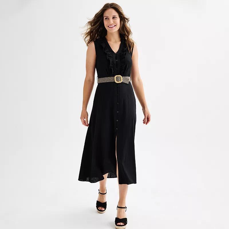 Womens Ellen Tracy Belted Linen Midi Dress Product Image