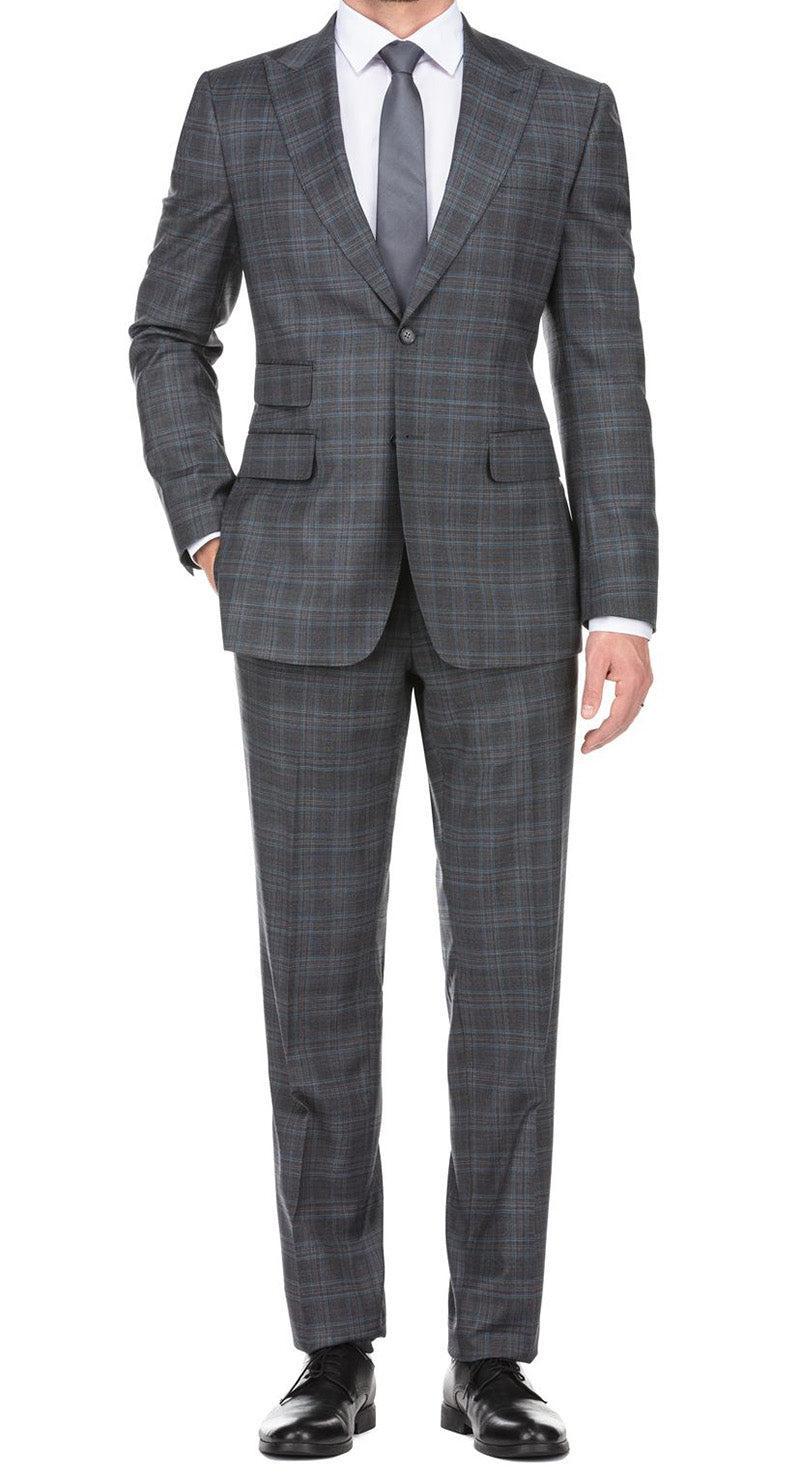 English Laundry 2-Piece Gray Plaid Wool Blend Slim Fit Dress Suit Product Image