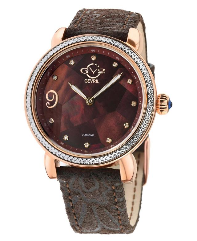 GV2 by Gevril Womens Ravenna Swiss Quartz Floral Brown Leather Watch 37mm - Brown Product Image