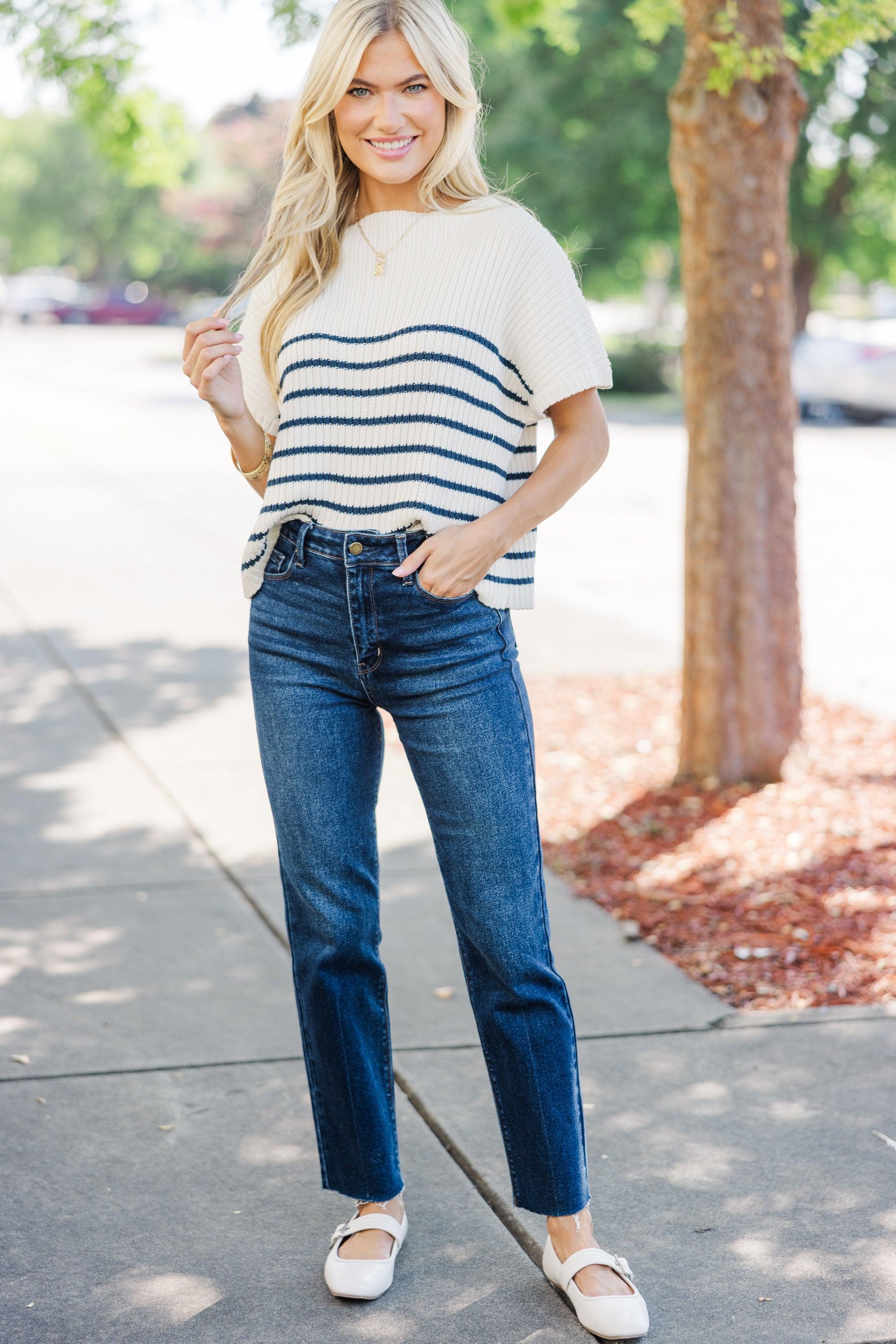 Ready For The Day Navy Blue Striped Sweater Female Product Image