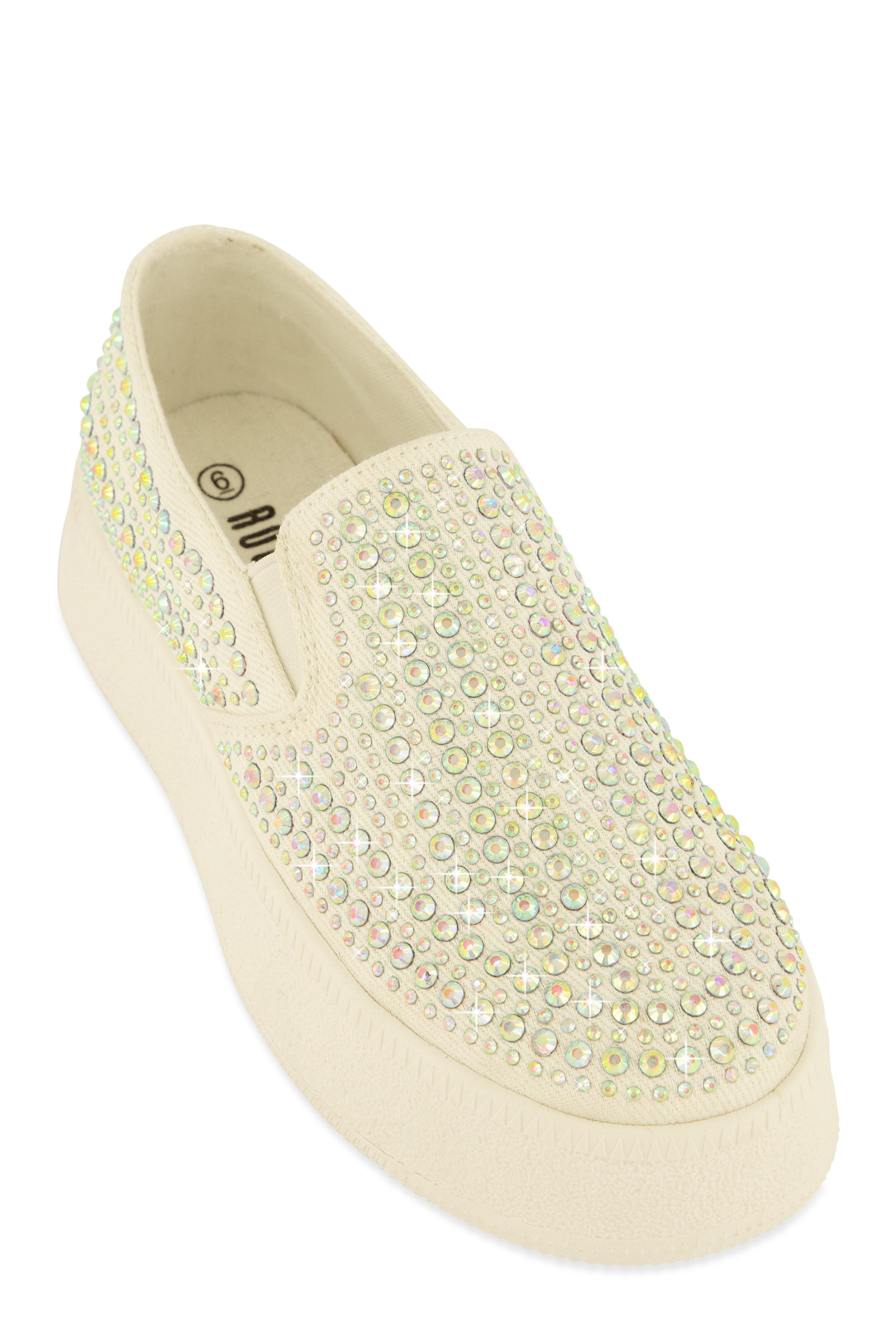 Womens Rhinestone Slip On Platform Sneakers Product Image