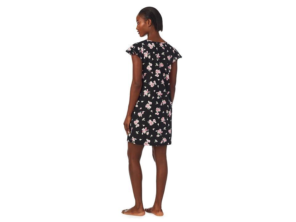 LAUREN Ralph Lauren Flutter Sleeve Short Sleeve Gown (Black Floral) Women's Pajama Product Image