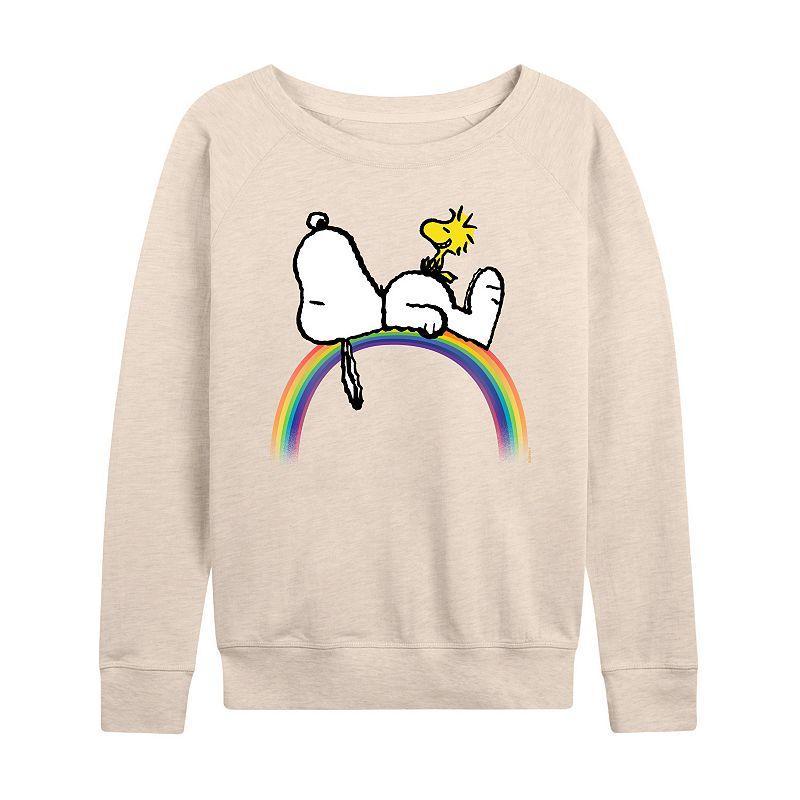 Womens Peanuts Snoopy and Woodstock Slouchy Graphic Sweatshirt, Girls Grey Indigo Product Image