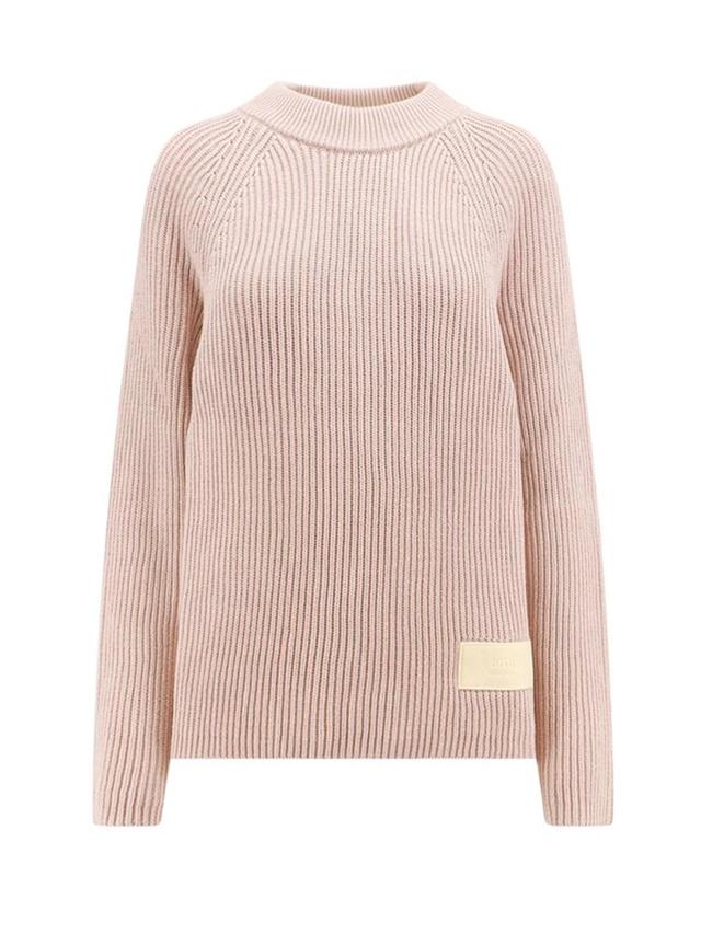 Ami Crewneck Knitted Jumper In Pink Product Image