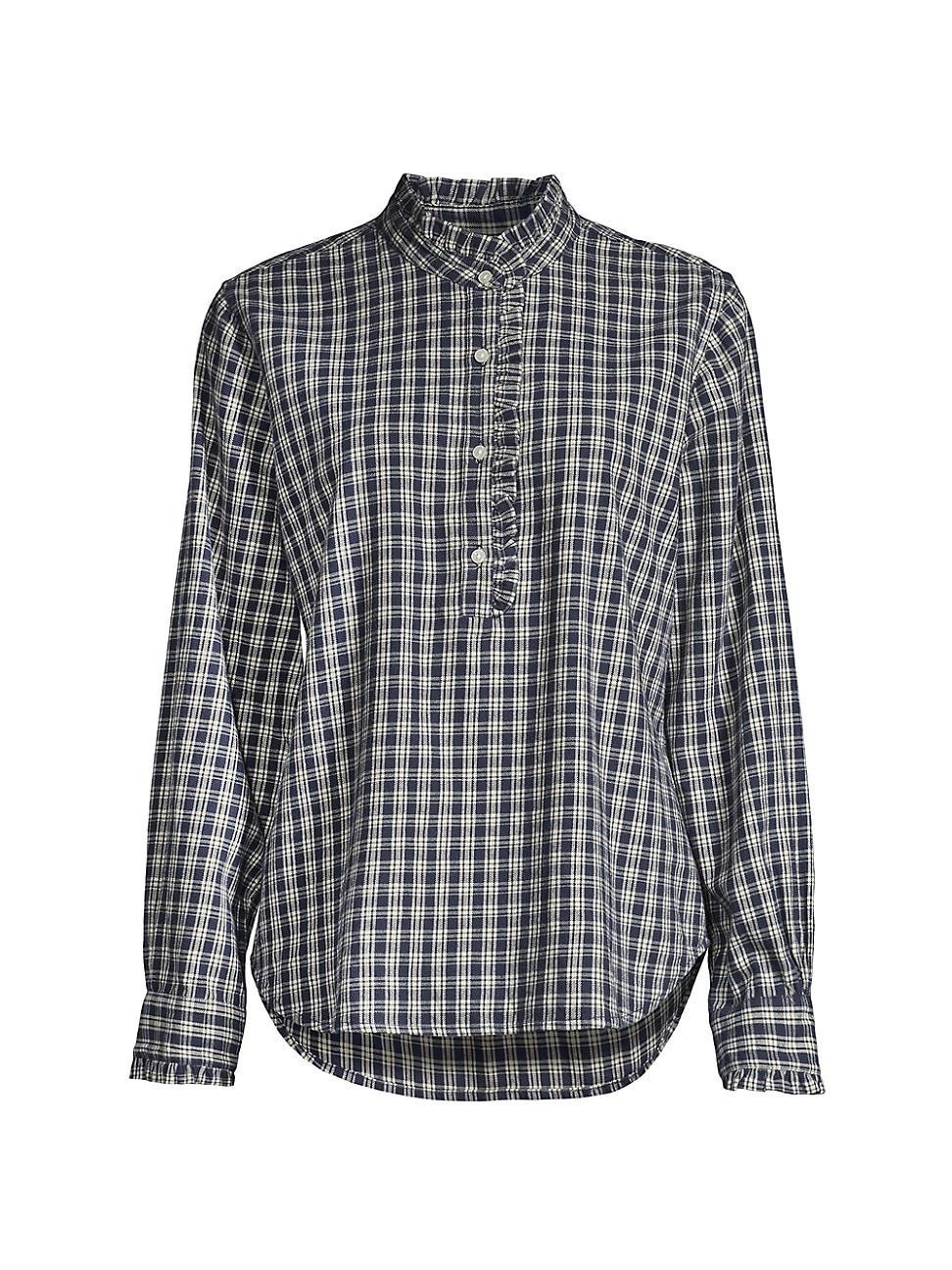 Womens Breezy Ruffled Plaid Cotton Blouse Product Image