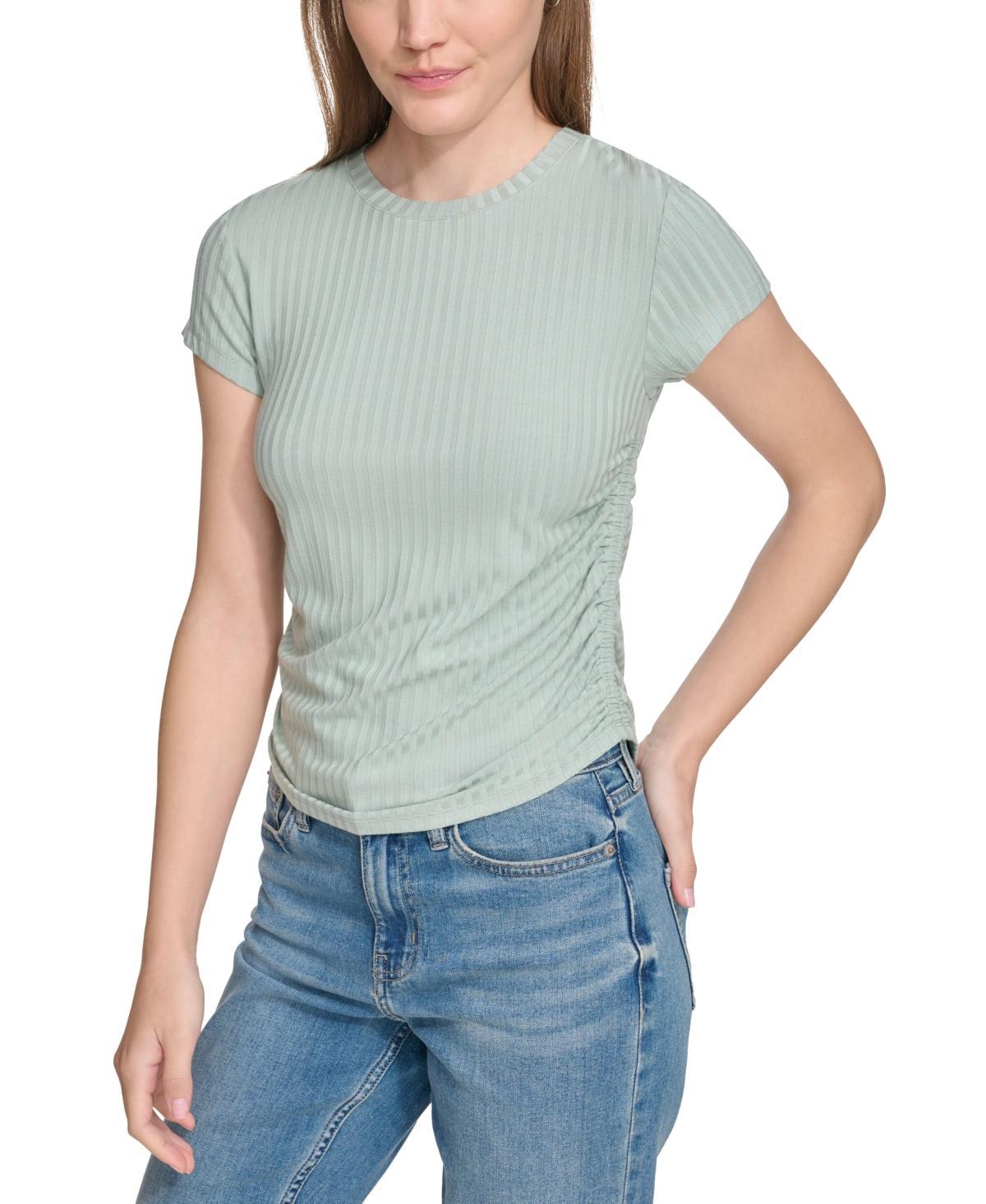 Calvin Klein Jeans Womens Short-Sleeve Side-Ruched Crop Top Product Image