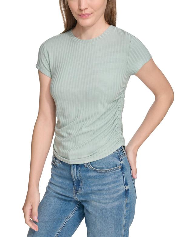 Calvin Klein Jeans Womens Short-Sleeve Side-Ruched Crop Top Product Image