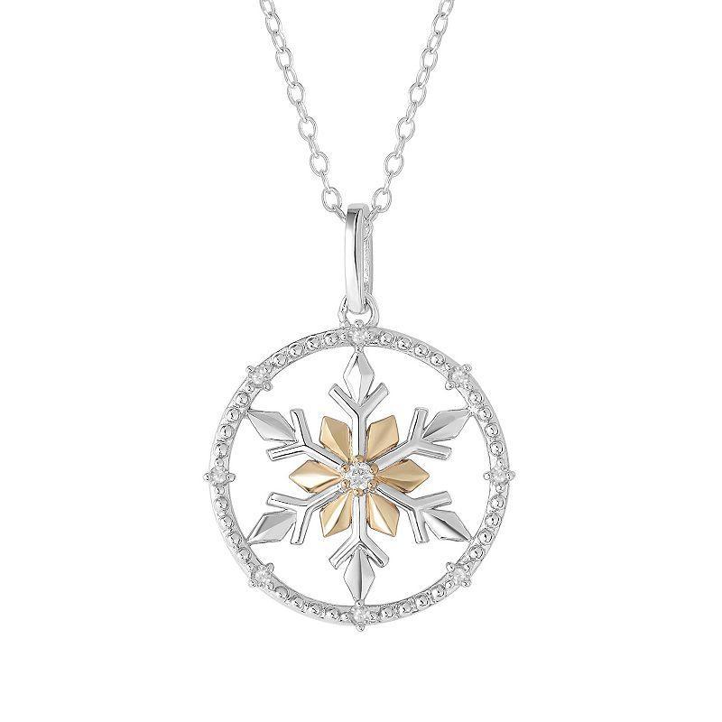 Sterling Silver Two Tone 1/10 Carat T.W. Diamond Circle Snowflake Pendant Necklace, Womens White Product Image