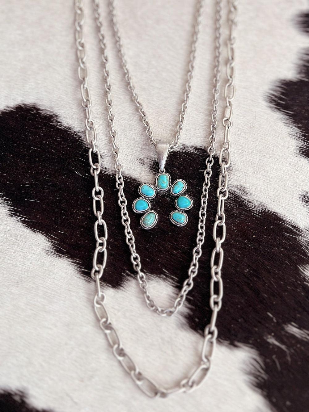 Extra Long 3-Strand Chain And Turquoise Necklace Product Image