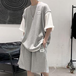 Set: Mock Two-Piece Sweatshirt + Sweatshorts Product Image