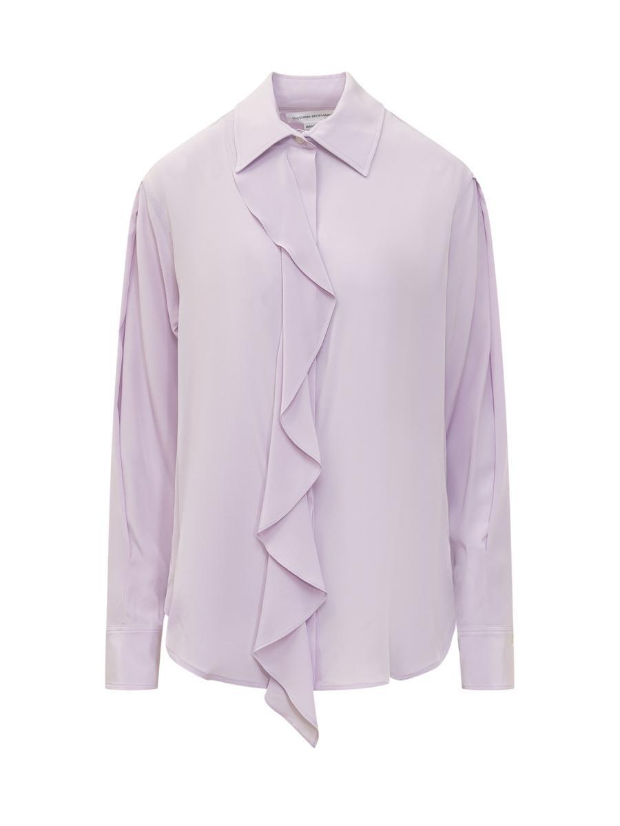 Ruffled Silk Shirt In Lilac Product Image