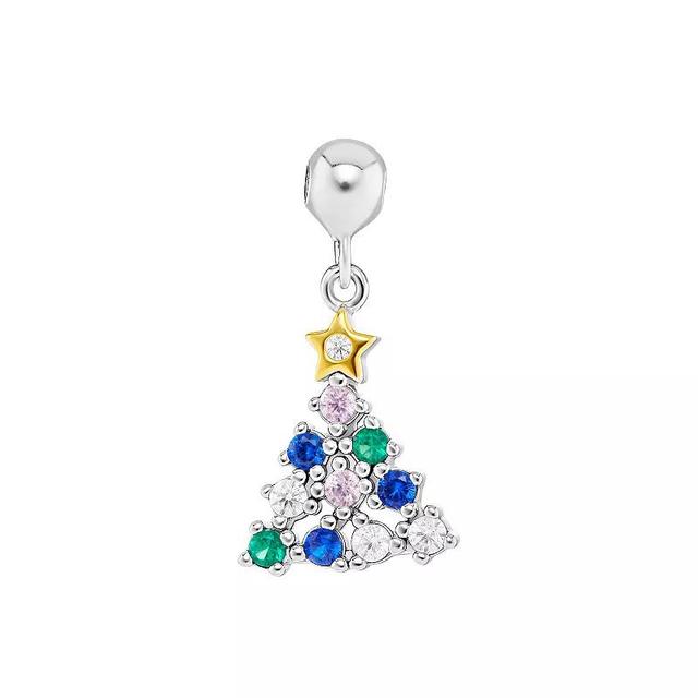 PRIMROSE Two Tone Multi-Color Cubic Zirconia & Spinel Stone Christmas Tree Sliding Charm, Womens, Sterling Teamcolor Product Image