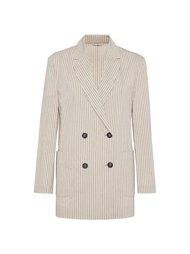 Womens Striped Techno Cotton Wrinkled Blazer Product Image