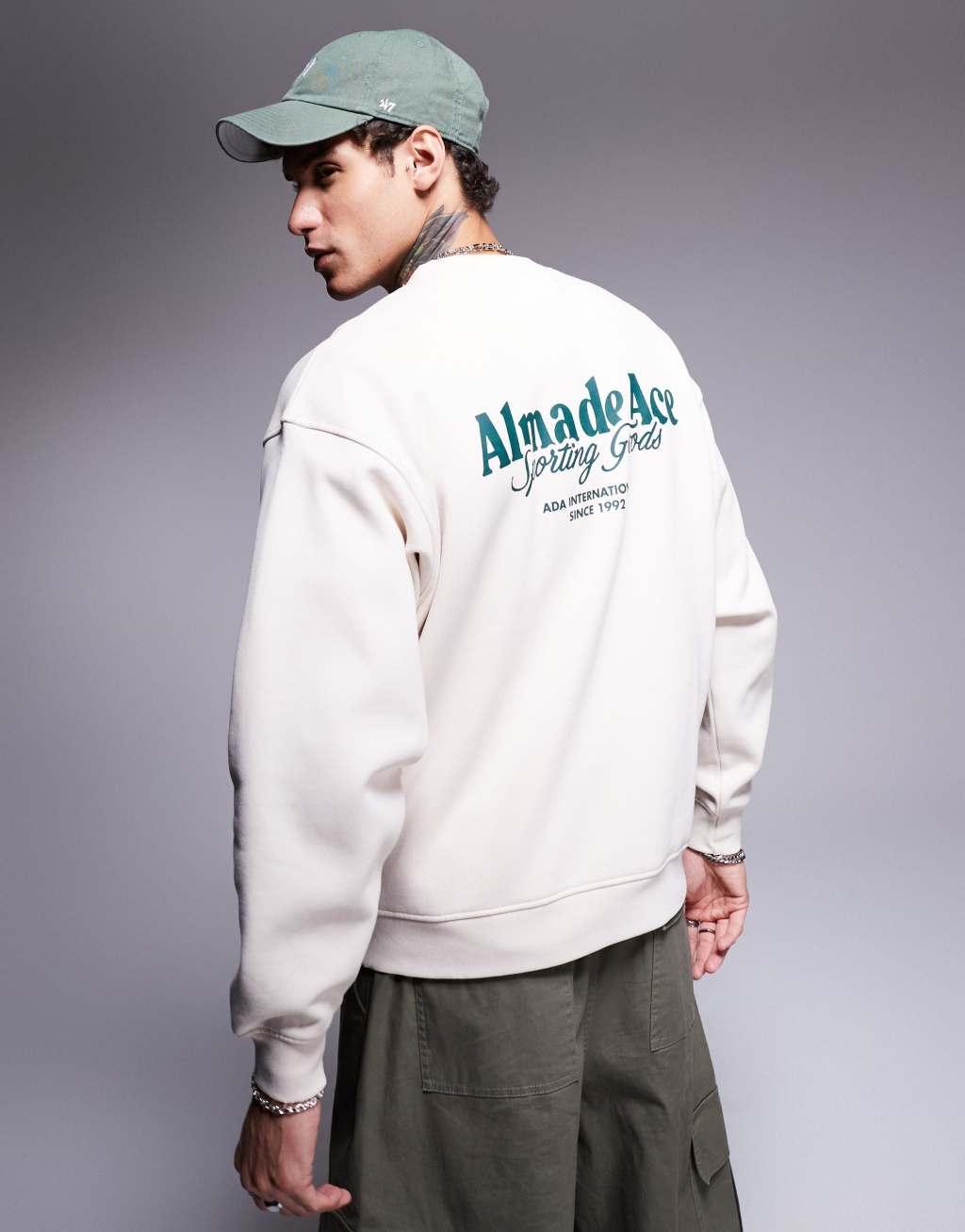 Alma de Ace crewneck sweatshirt with logo back print in white Product Image